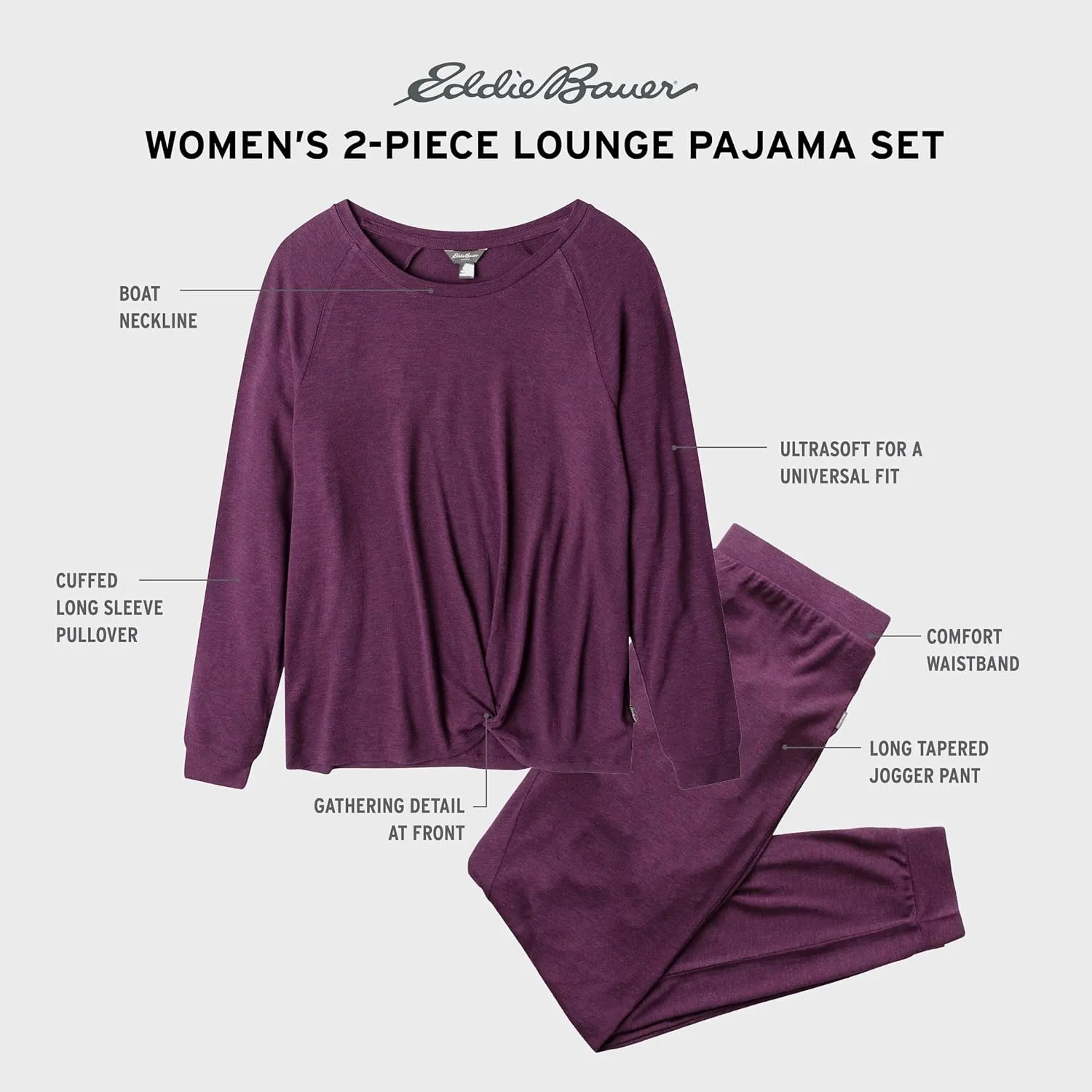 Eddie Bauer Lounge Sets for Women - Cozy Long Sleeve Shirt and Joggers Lounge Wear Sets for Women - Soft Jogger Lounge Sets