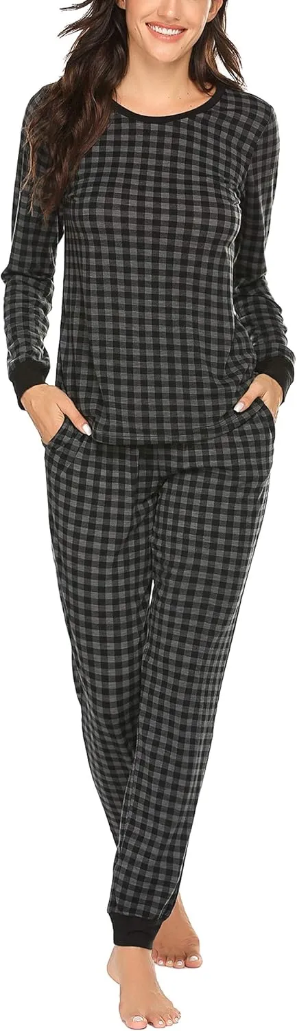 Ekouaer Womens Pajamas Sets Long Sleeve Tops with Jogger Pants Soft Pjs Lounge Set Outfits with Pockets