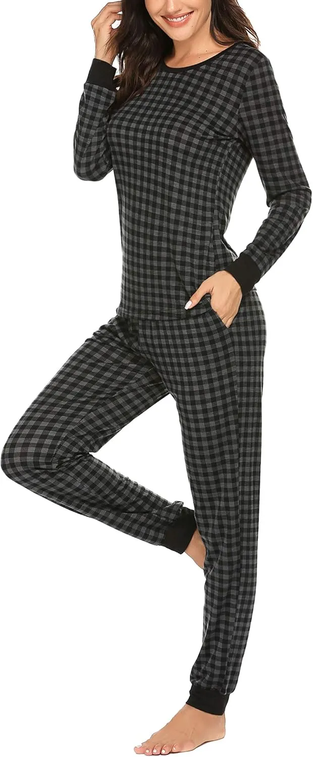 Ekouaer Womens Pajamas Sets Long Sleeve Tops with Jogger Pants Soft Pjs Lounge Set Outfits with Pockets