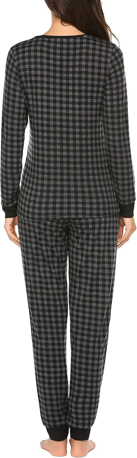 Ekouaer Womens Pajamas Sets Long Sleeve Tops with Jogger Pants Soft Pjs Lounge Set Outfits with Pockets