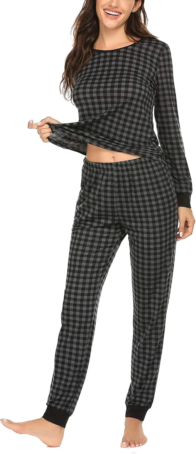 Ekouaer Womens Pajamas Sets Long Sleeve Tops with Jogger Pants Soft Pjs Lounge Set Outfits with Pockets
