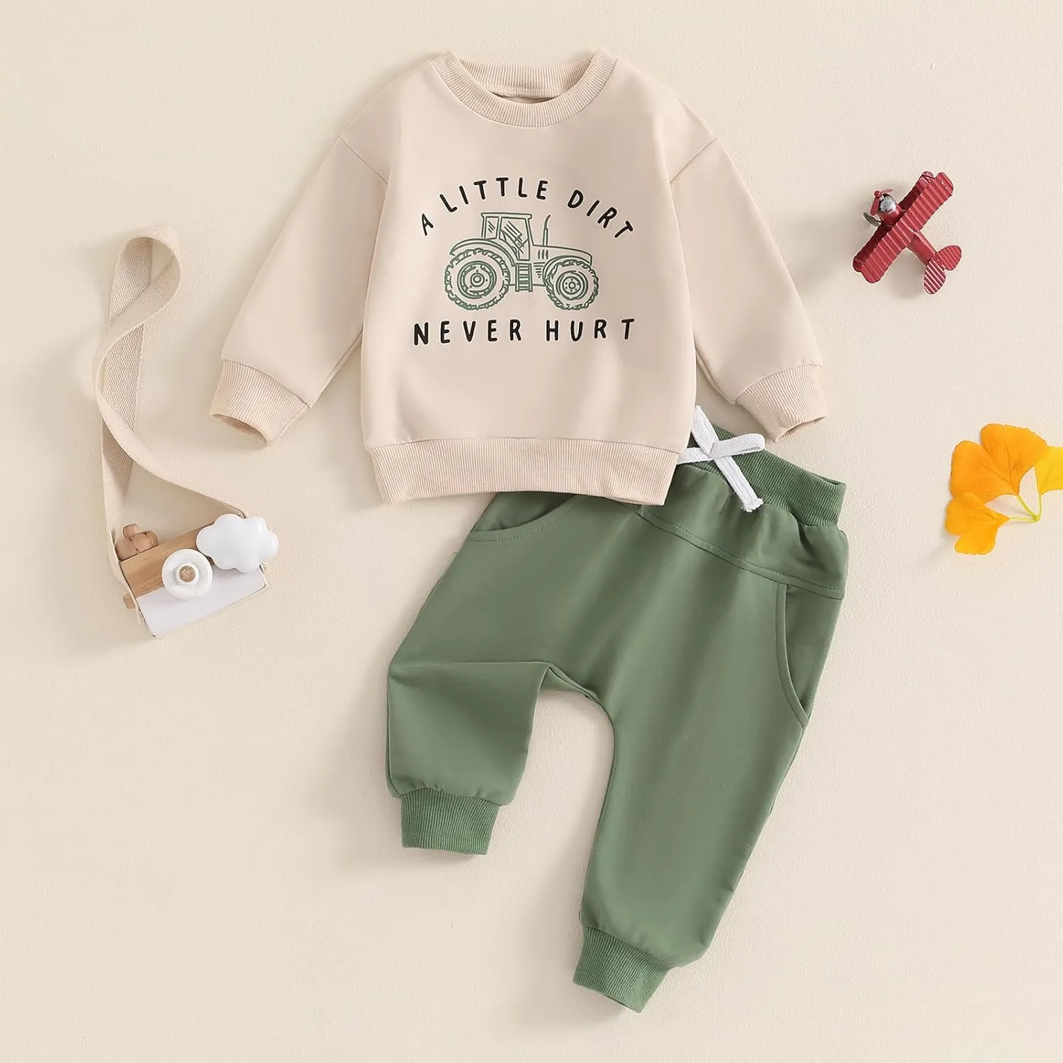 fhutpw Toddler Baby Boy Clothes Funny Letter Long Sleeve Sweatshirt Pullover Top Jogger Pants Fall Winter Outfits
