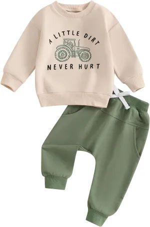 fhutpw Toddler Baby Boy Clothes Funny Letter Long Sleeve Sweatshirt Pullover Top Jogger Pants Fall Winter Outfits