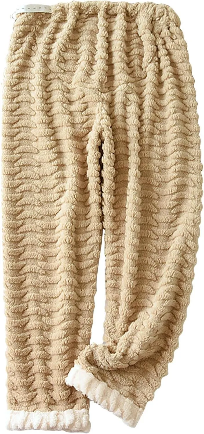 Flannel Pajama Pants for Women Coral Fleece Pyjama Trousers Adjustable Loungewear Sweatpants Patterned Soft Nightwear