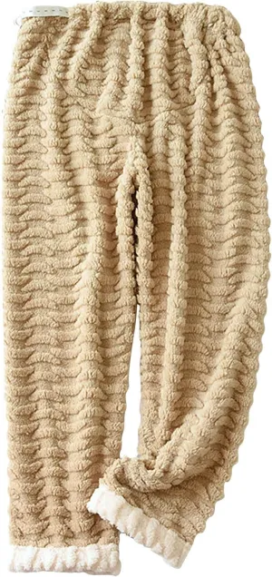 Flannel Pajama Pants for Women Coral Fleece Pyjama Trousers Adjustable Loungewear Sweatpants Patterned Soft Nightwear