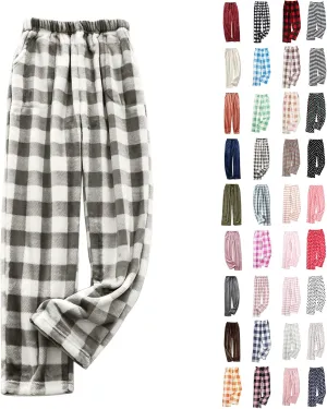 Flannel Pajamas Women Plush Pajama Pants Buffalo Plaid Comfy Soft Pajamas Pants Lounge Stretch Wide Leg Bottoms