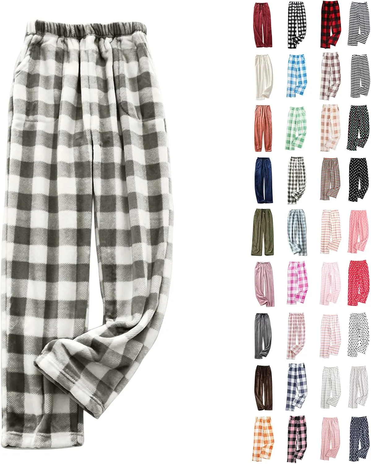 Flannel Pajamas Women Plush Pajama Pants Buffalo Plaid Comfy Soft Pajamas Pants Lounge Stretch Wide Leg Bottoms