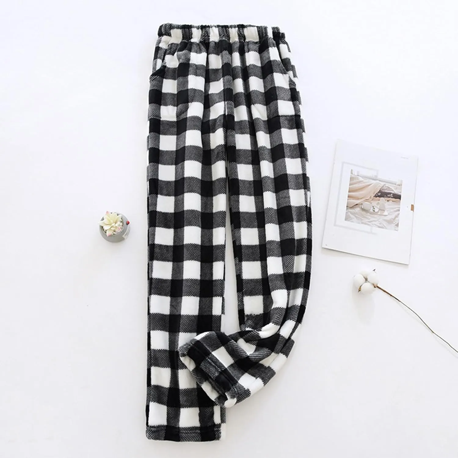 Flannel Pajamas Women Plush Pajama Pants Buffalo Plaid Comfy Soft Pajamas Pants Lounge Stretch Wide Leg Bottoms