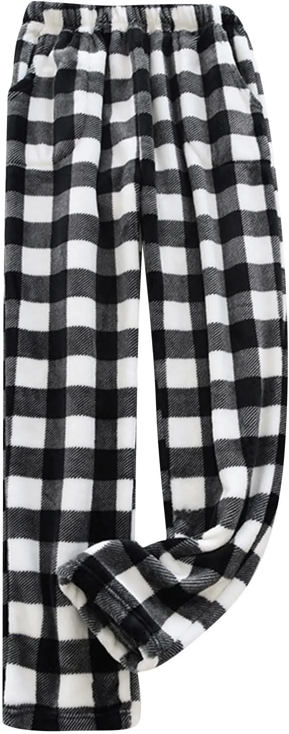 Flannel Pajamas Women Plush Pajama Pants Buffalo Plaid Comfy Soft Pajamas Pants Lounge Stretch Wide Leg Bottoms