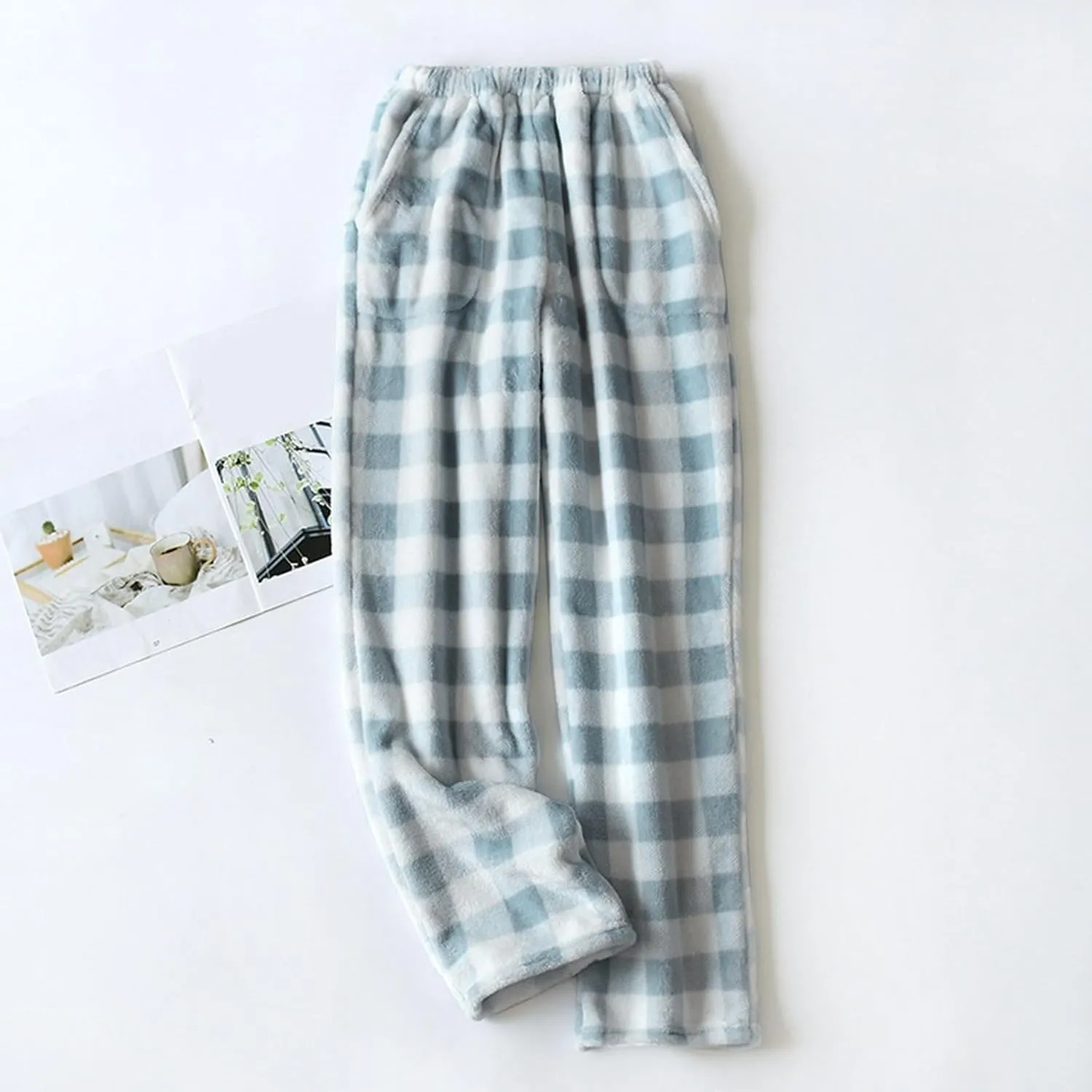 Flannel Pajamas Women Plush Pajama Pants Buffalo Plaid Comfy Soft Pajamas Pants Lounge Stretch Wide Leg Bottoms