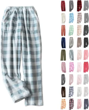 Flannel Pajamas Women Plush Pajama Pants Buffalo Plaid Comfy Soft Pajamas Pants Lounge Stretch Wide Leg Bottoms