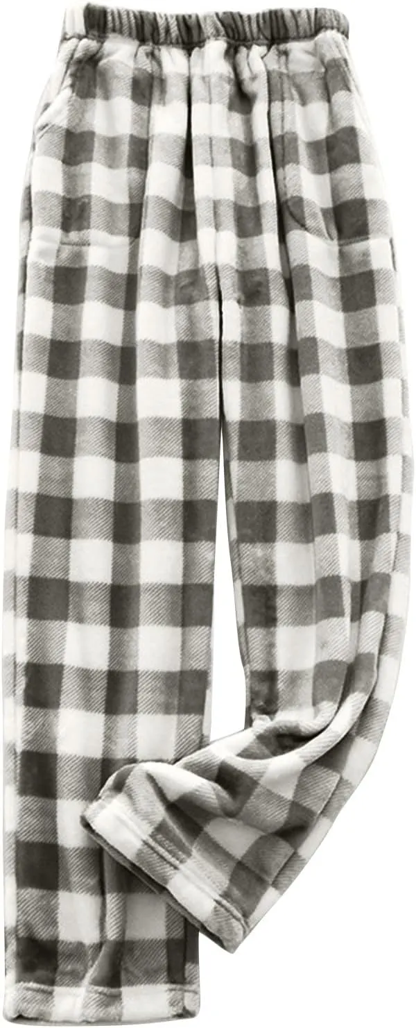 Flannel Pajamas Women Plush Pajama Pants Buffalo Plaid Comfy Soft Pajamas Pants Lounge Stretch Wide Leg Bottoms