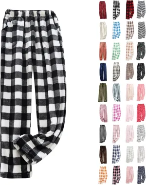 Flannel Pajamas Women Plush Pajama Pants Buffalo Plaid Comfy Soft Pajamas Pants Lounge Stretch Wide Leg Bottoms