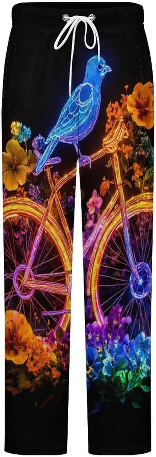 Flower Bike Blue Bird Women's Pajama Pants Fleece Warm Pj Bottoms Sleepwear Lounge Pants Loungewear
