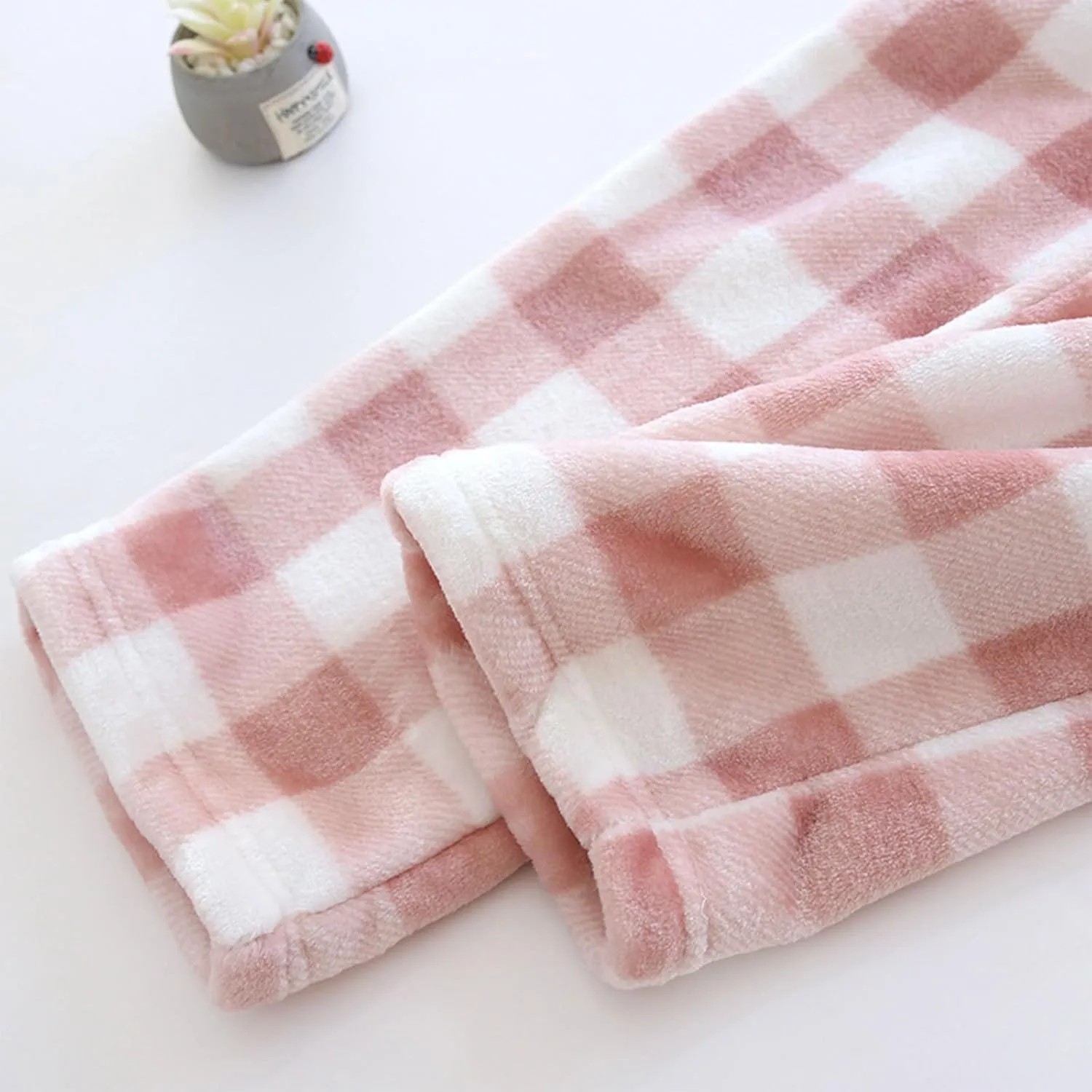 Fluffy Flannel Pajama Pants Women, Fuzzy Fleece Cozy Lounge Pants, Loose Soft Plaid Pants Elastic Waist Sleep Pants