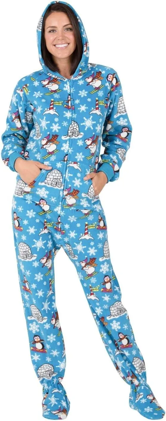 Footed Pajamas - Adult Fleece Hoodie One Pieces | One-Piece Pajama Jumpsuits for Men and Women Pjs | Unisex