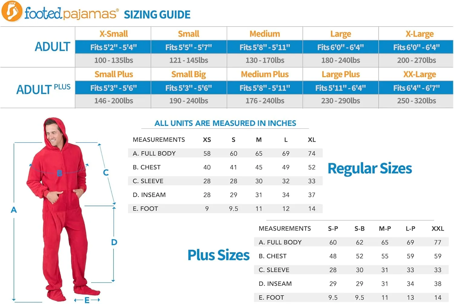 Footed Pajamas - Adult Fleece Hoodie One Pieces | One-Piece Pajama Jumpsuits for Men and Women Pjs | Unisex