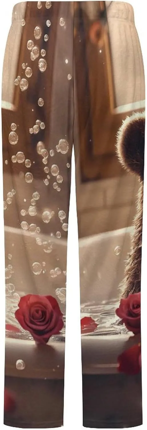 Funny Bear Bathtub Women's Pajama Pants Fleece Warm Pj Bottoms Sleepwear Lounge Pants Loungewear