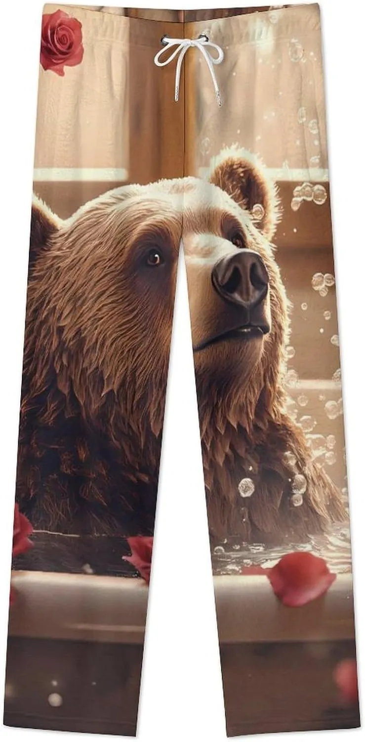 Funny Bear Bathtub Women's Pajama Pants Fleece Warm Pj Bottoms Sleepwear Lounge Pants Loungewear
