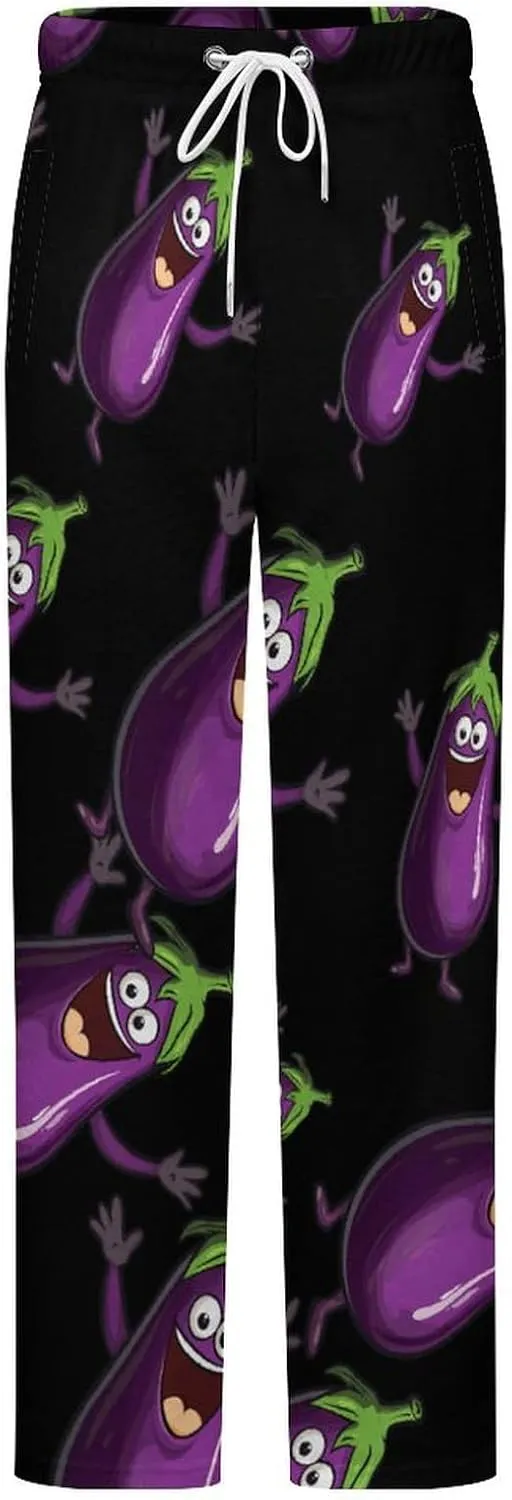 Funny Eggplant Women's Pajama Pants Fleece Warm Pj Bottoms Sleepwear Lounge Pants Loungewear