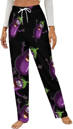 Funny Eggplant Women's Pajama Pants Fleece Warm Pj Bottoms Sleepwear Lounge Pants Loungewear