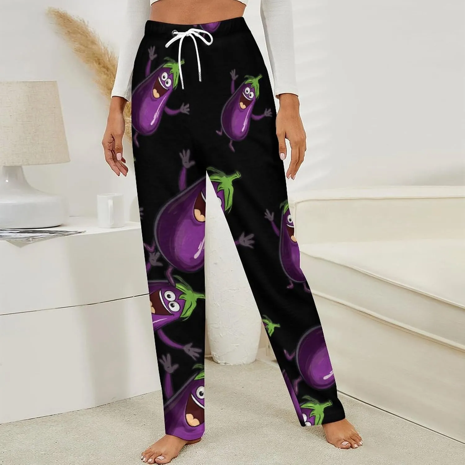 Funny Eggplant Women's Pajama Pants Fleece Warm Pj Bottoms Sleepwear Lounge Pants Loungewear