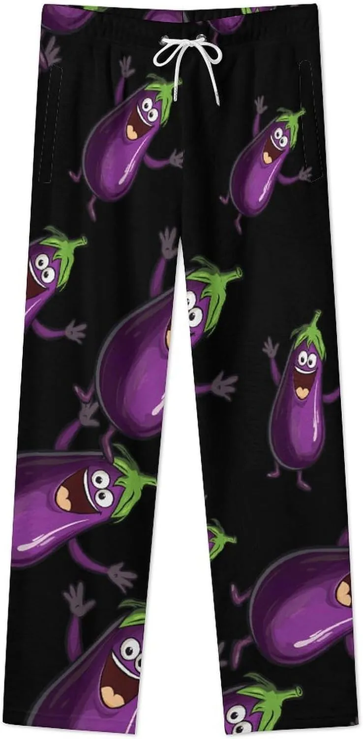 Funny Eggplant Women's Pajama Pants Fleece Warm Pj Bottoms Sleepwear Lounge Pants Loungewear