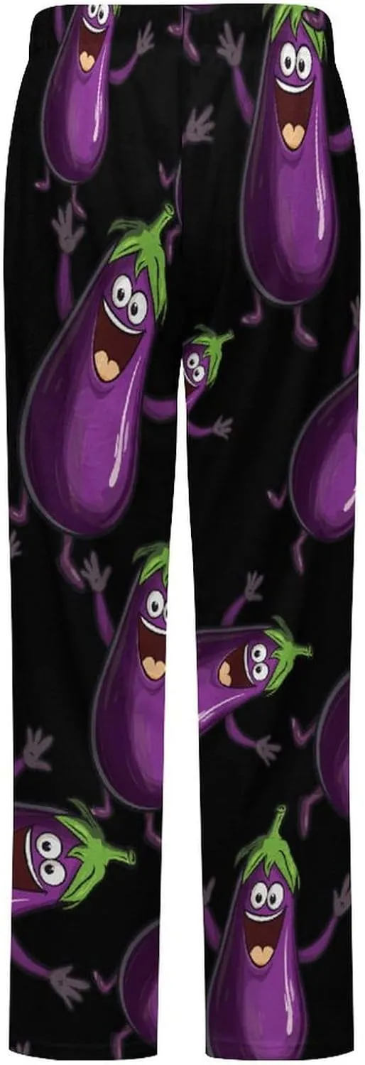 Funny Eggplant Women's Pajama Pants Fleece Warm Pj Bottoms Sleepwear Lounge Pants Loungewear