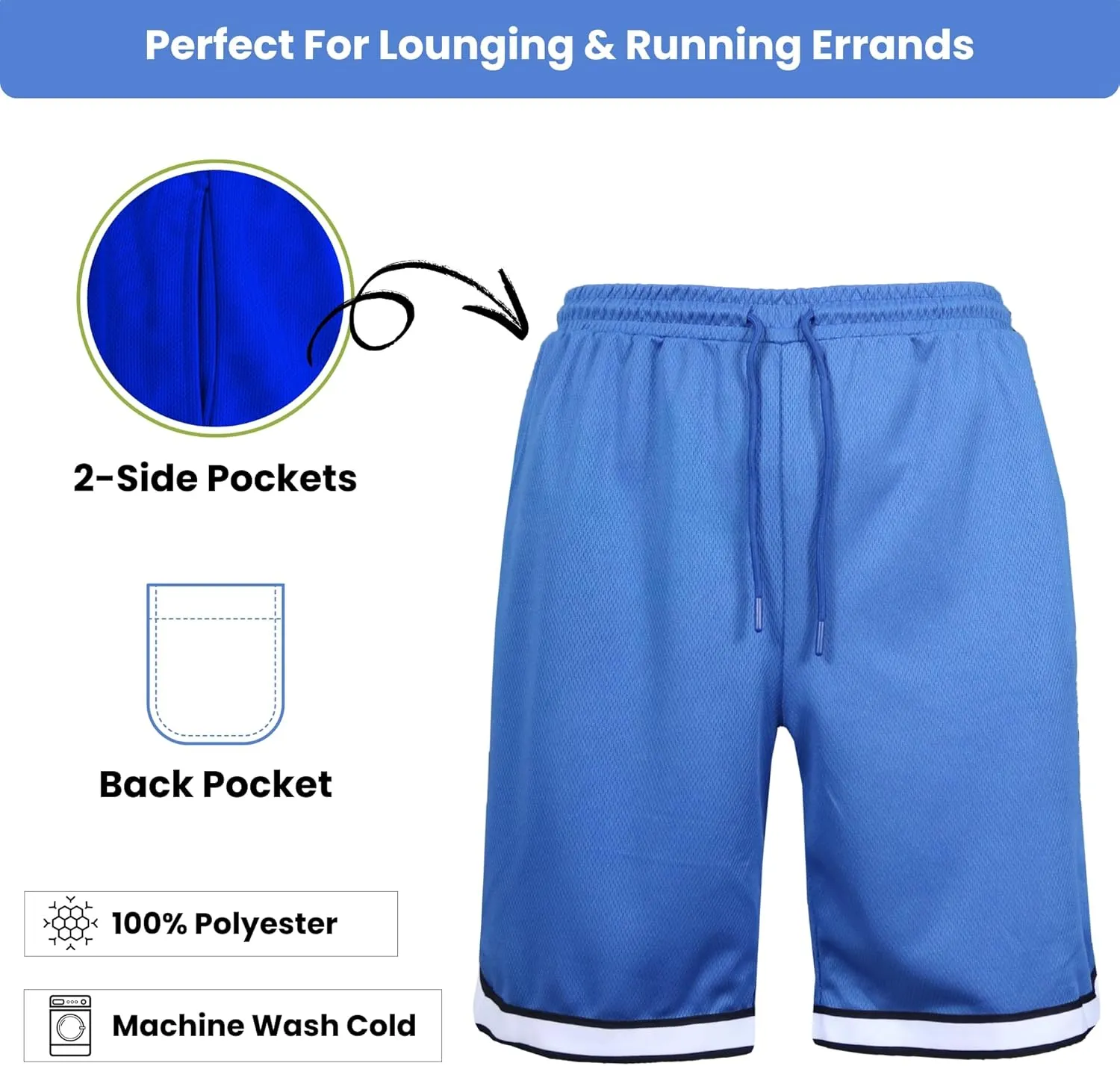Galaxy by Harvic Men's Mesh Performance Shorts, Quick Dry Athletic Shorts with Pocket Running Gym