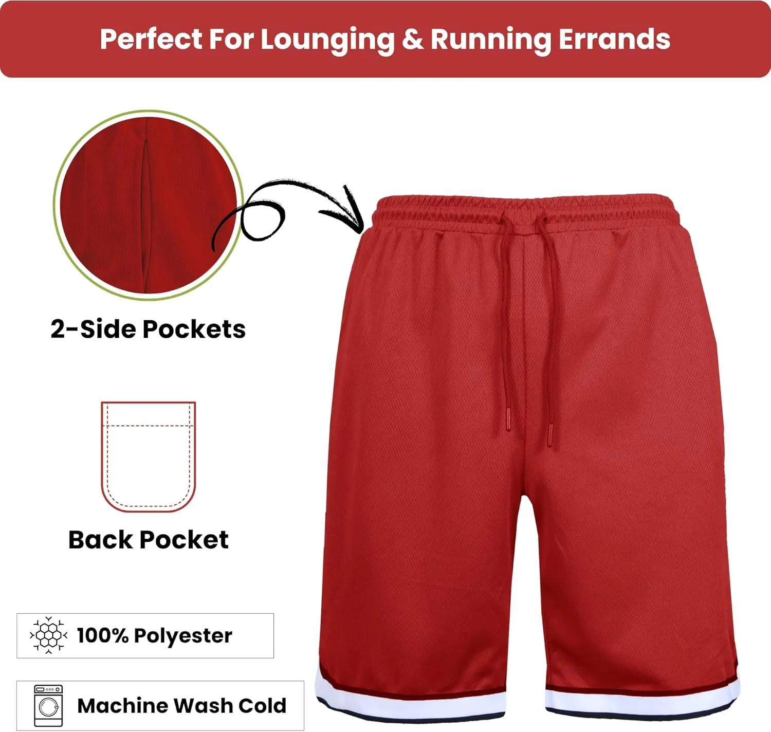 Galaxy by Harvic Men's Mesh Performance Shorts, Quick Dry Athletic Shorts with Pocket Running Gym