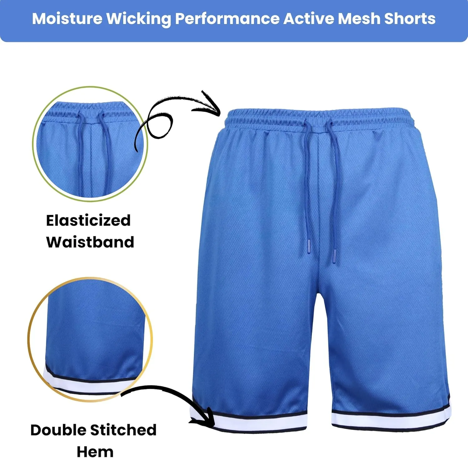 Galaxy by Harvic Men's Mesh Performance Shorts, Quick Dry Athletic Shorts with Pocket Running Gym