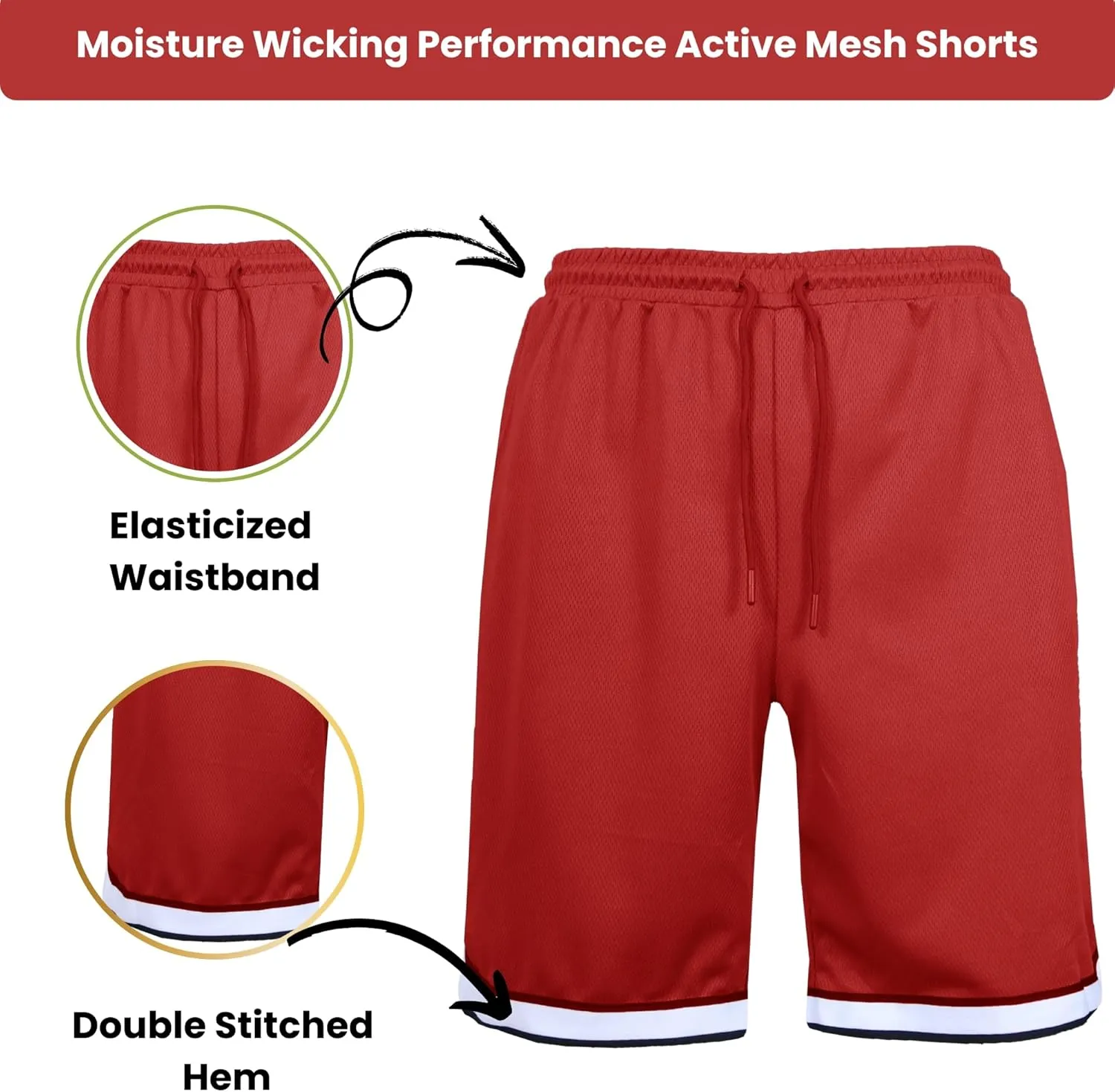 Galaxy by Harvic Men's Mesh Performance Shorts, Quick Dry Athletic Shorts with Pocket Running Gym