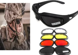 GALAXYLENSE Air Soft Sport Military Eye Protection Glasses - Baseball High Impact Resistant Sunglasses - Motorcycle Glasses - Provide Polarized UV Protection & Comfort - 4 Polycarbonate Lenses