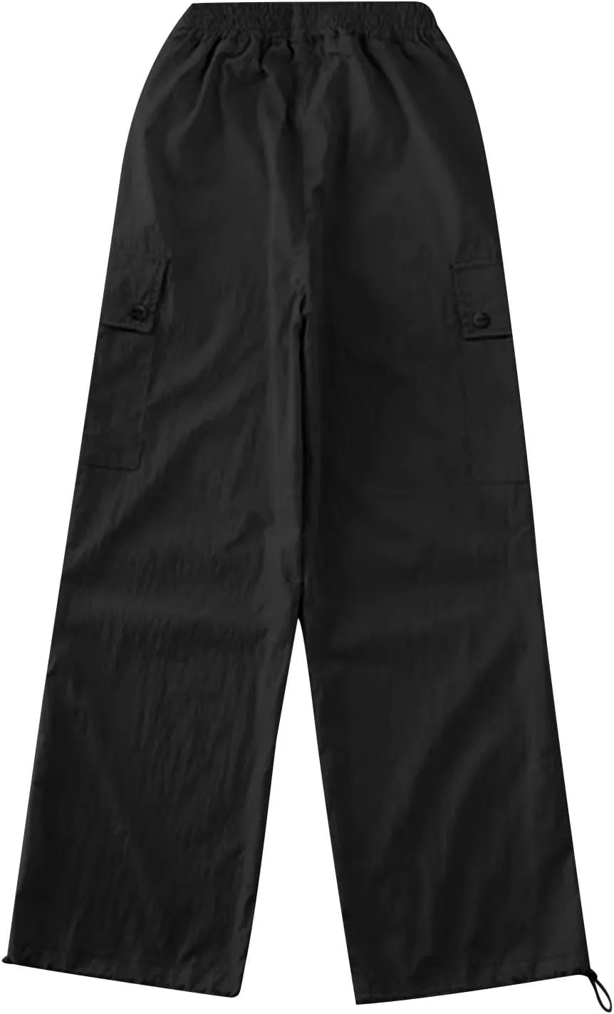Girls Boys Cargo Pants High Waist Straight Leg Pants Elastic Waist Workout Joggers Kids Hiking Trouser Casual Pant