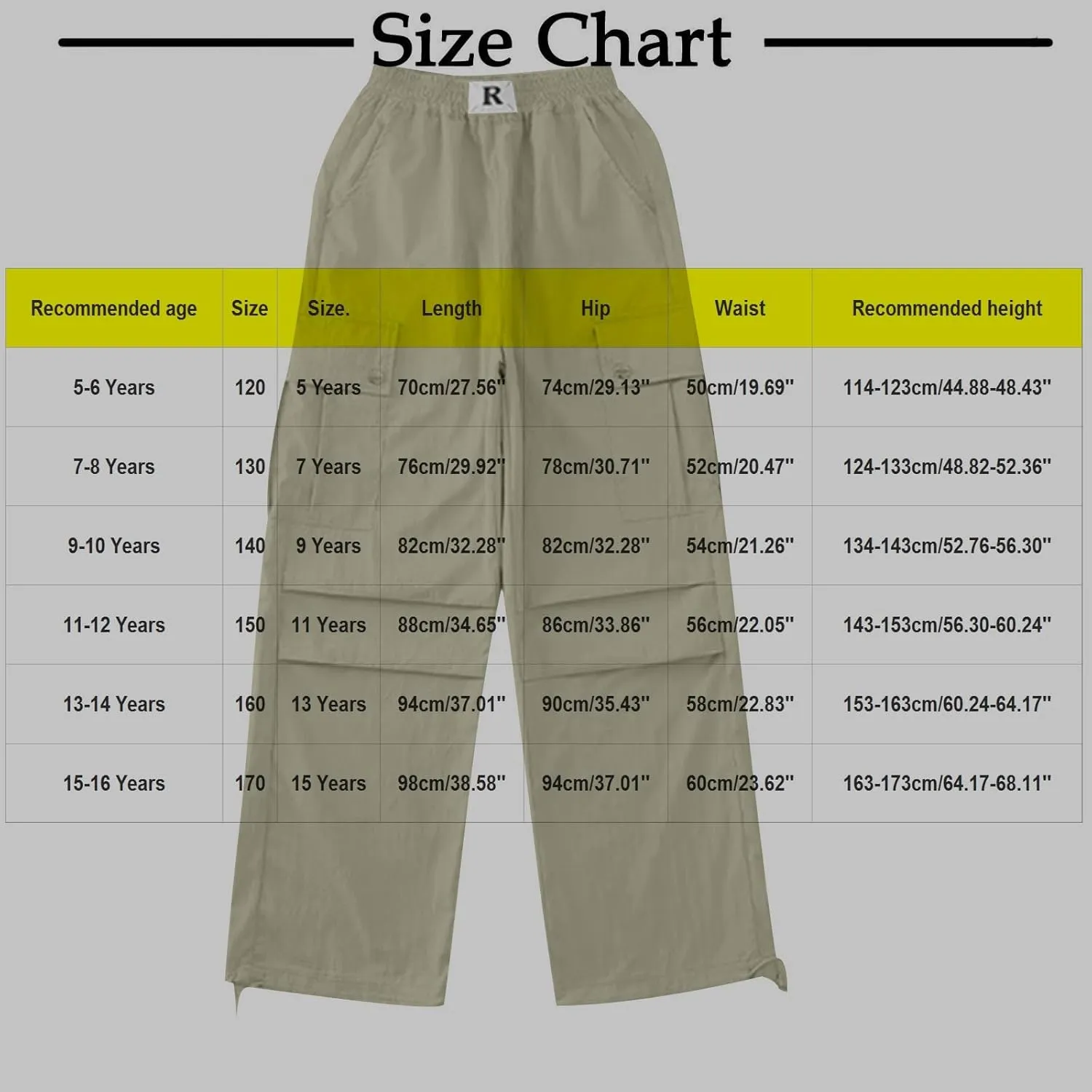 Girls Boys Cargo Pants High Waist Straight Leg Pants Elastic Waist Workout Joggers Kids Hiking Trouser Casual Pant