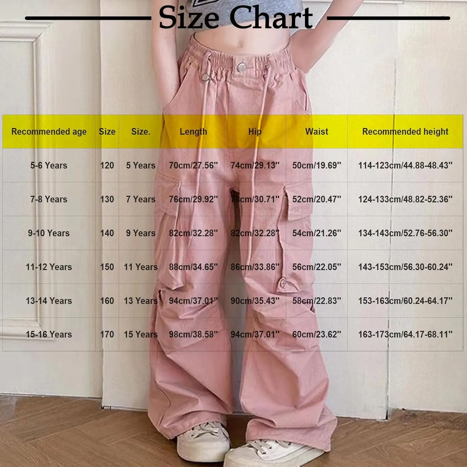 Girls Boys Cargo Pants High Waist Straight Leg Pants Elastic Waist Workout Joggers Kids Hiking Trouser Casual Pant