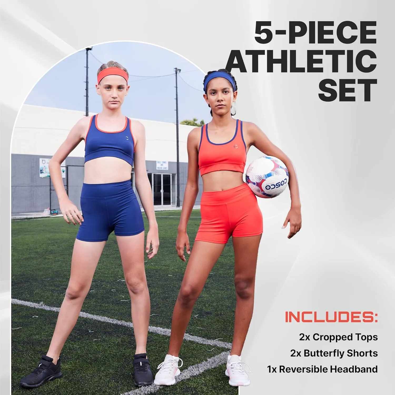 Girls Clothing Athletic Sets Sleeveless Crop Tank Tops & Bike Shorts Cheer, Gymnastics, Volleyball Size 3-16 (5 Pcs)