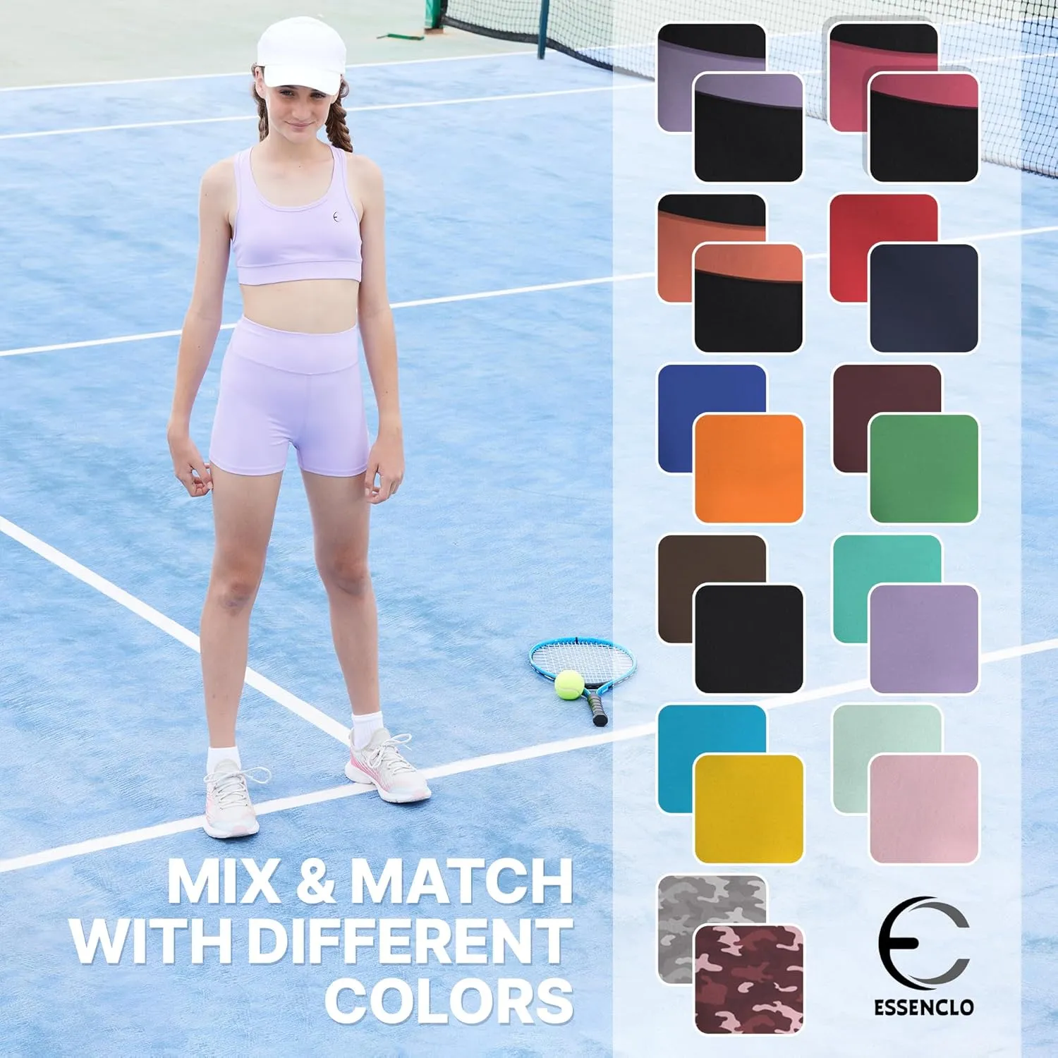 Girls Clothing Athletic Sets Sleeveless Crop Tank Tops & Bike Shorts Cheer, Gymnastics, Volleyball Size 3-16 (5 Pcs)