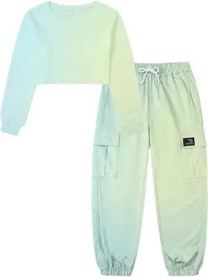 Girls Clothing Sets, Girls Long Sleeved and Cargo Jogger Pants Outfits 2pcs Clothes Set