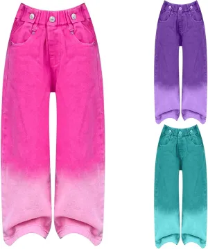 Girl's High Waisted Solid Straight Leg Jeans Casual Loose Denim Pants, Girls Casual Wide Leg Jeans