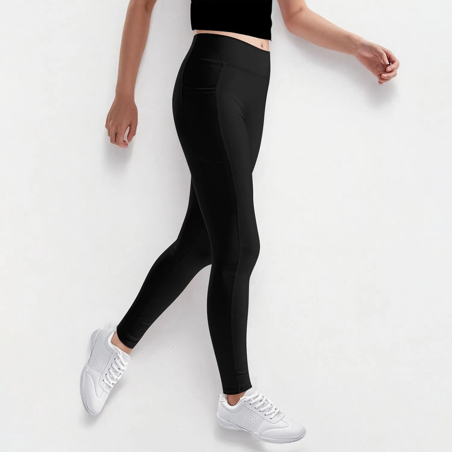 Girls Leggings Seamless High Waisted Stretch Thermal Tights Dance Yoga Pants Kids Leggings With Pockets 5-12 Years