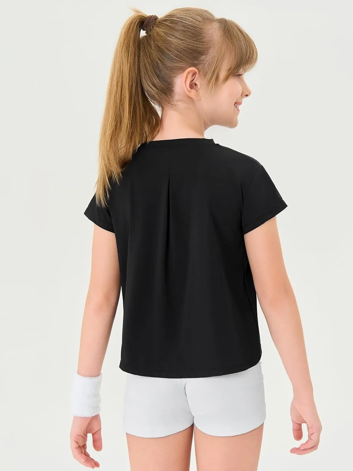 Haloumoning Girls Loose Athletic Shirts Short Sleeve Crop Tops Kids Quick Dry Gym Yoga Tees 5-14 Years
