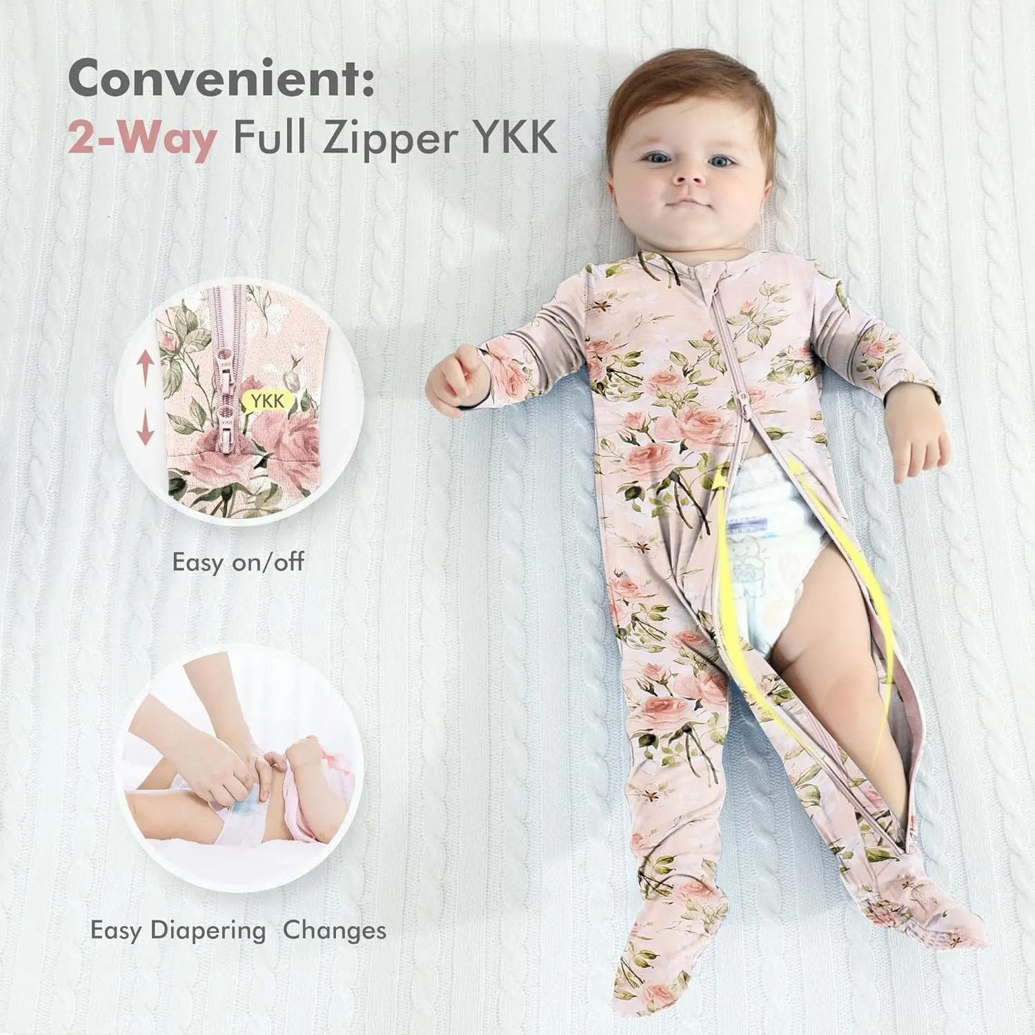 HAPIU Rayon from Bamboo Baby Footed Pajamas, 2 Way Zipper YKK, Footie for Baby Boy Girls, Newborn-24 Months