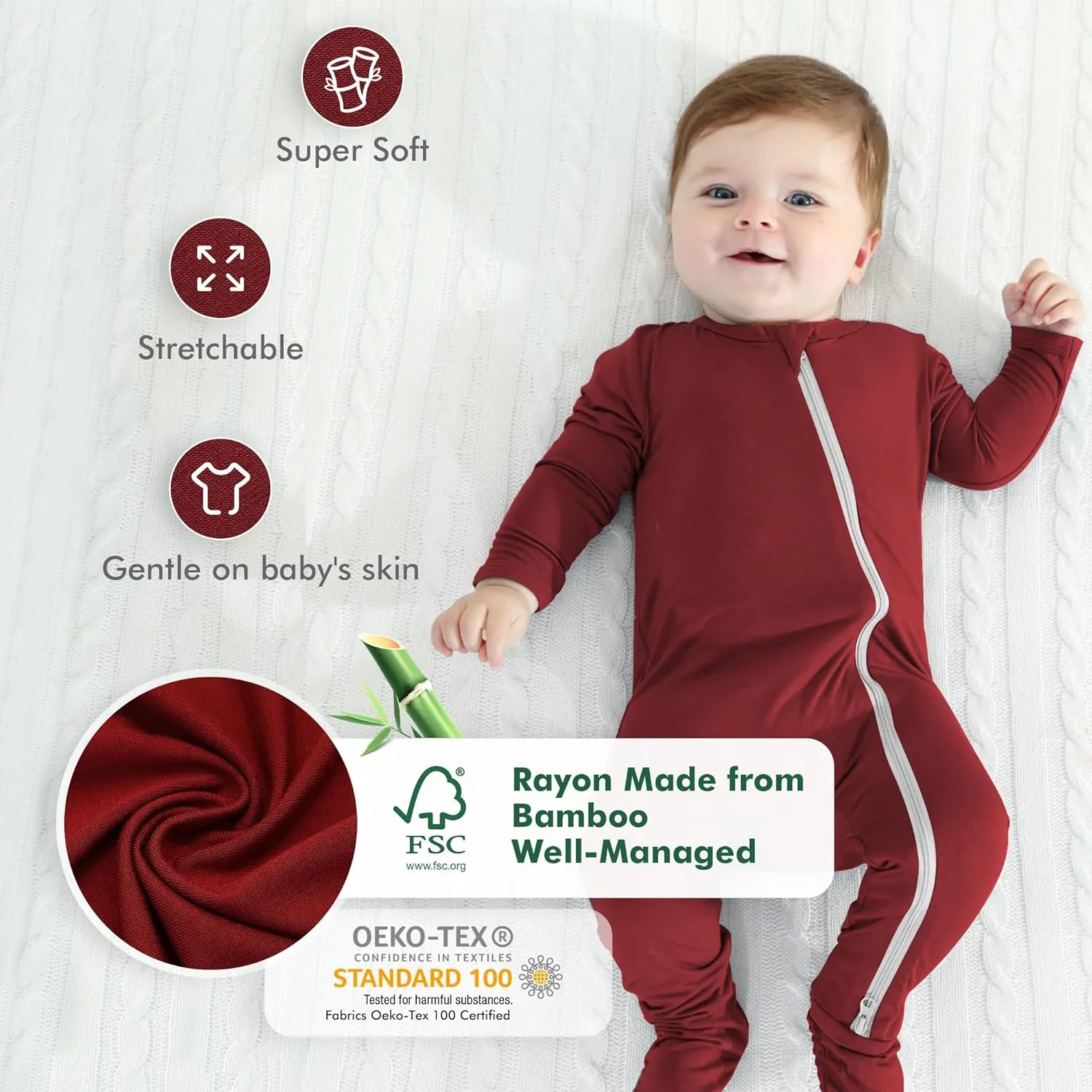 HAPIU Rayon from Bamboo Baby Footed Pajamas, 2 Way Zipper YKK, Footie for Baby Boy Girls, Newborn-24 Months