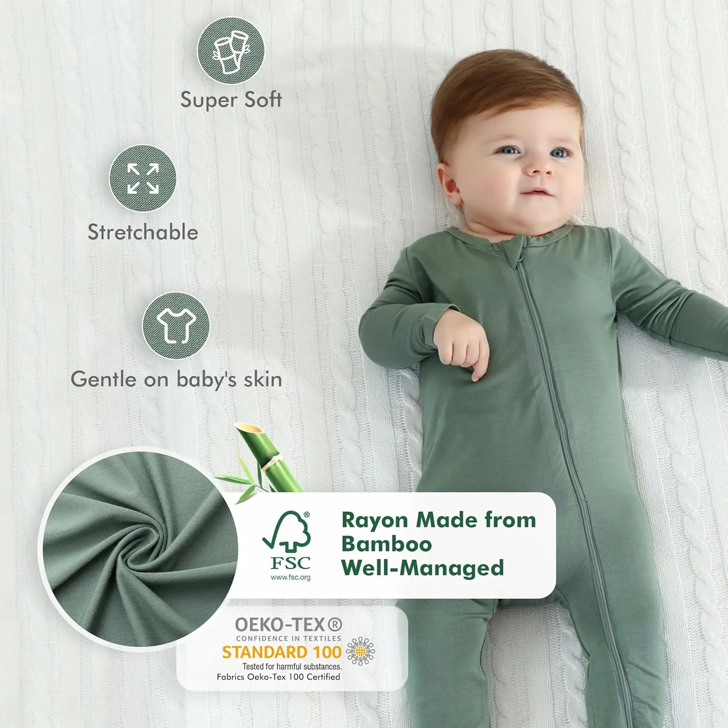 HAPIU Rayon from Bamboo Baby Footed Pajamas, 2 Way Zipper YKK, Footie for Baby Boy Girls, Newborn-24 Months