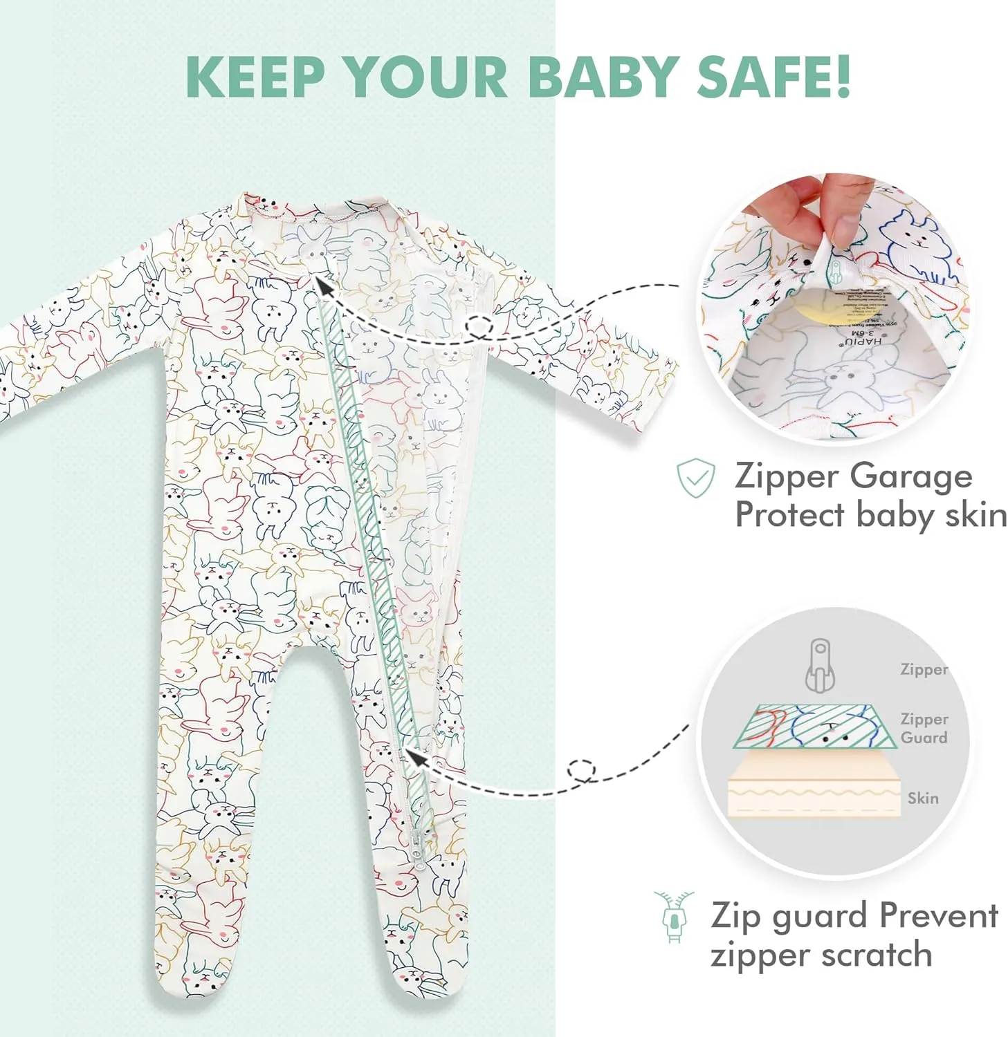 HAPIU Rayon from Bamboo Baby Footed Pajamas, 2 Way Zipper YKK, Footie for Baby Boy Girls, Newborn-24 Months