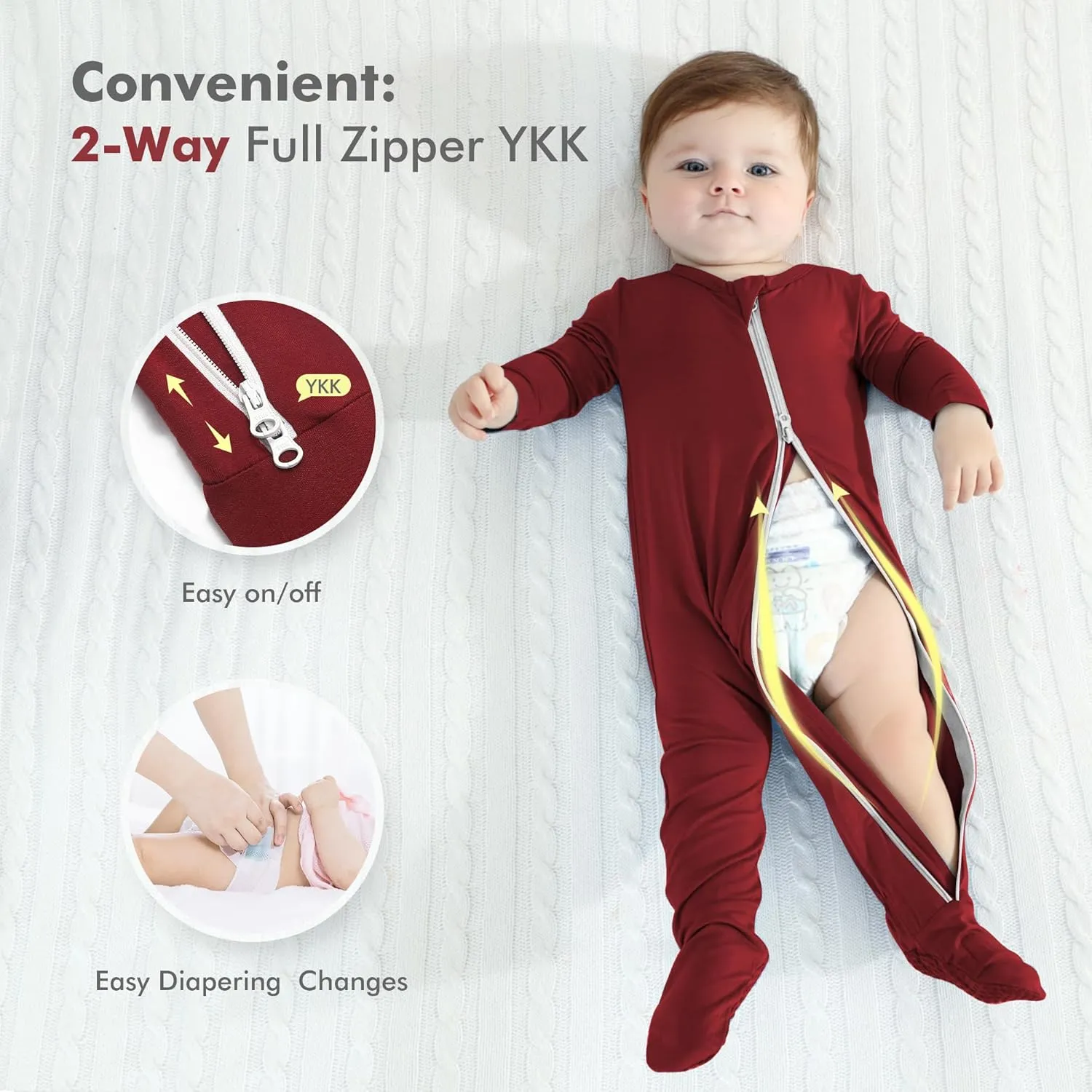 HAPIU Rayon from Bamboo Baby Footed Pajamas, 2 Way Zipper YKK, Footie for Baby Boy Girls, Newborn-24 Months