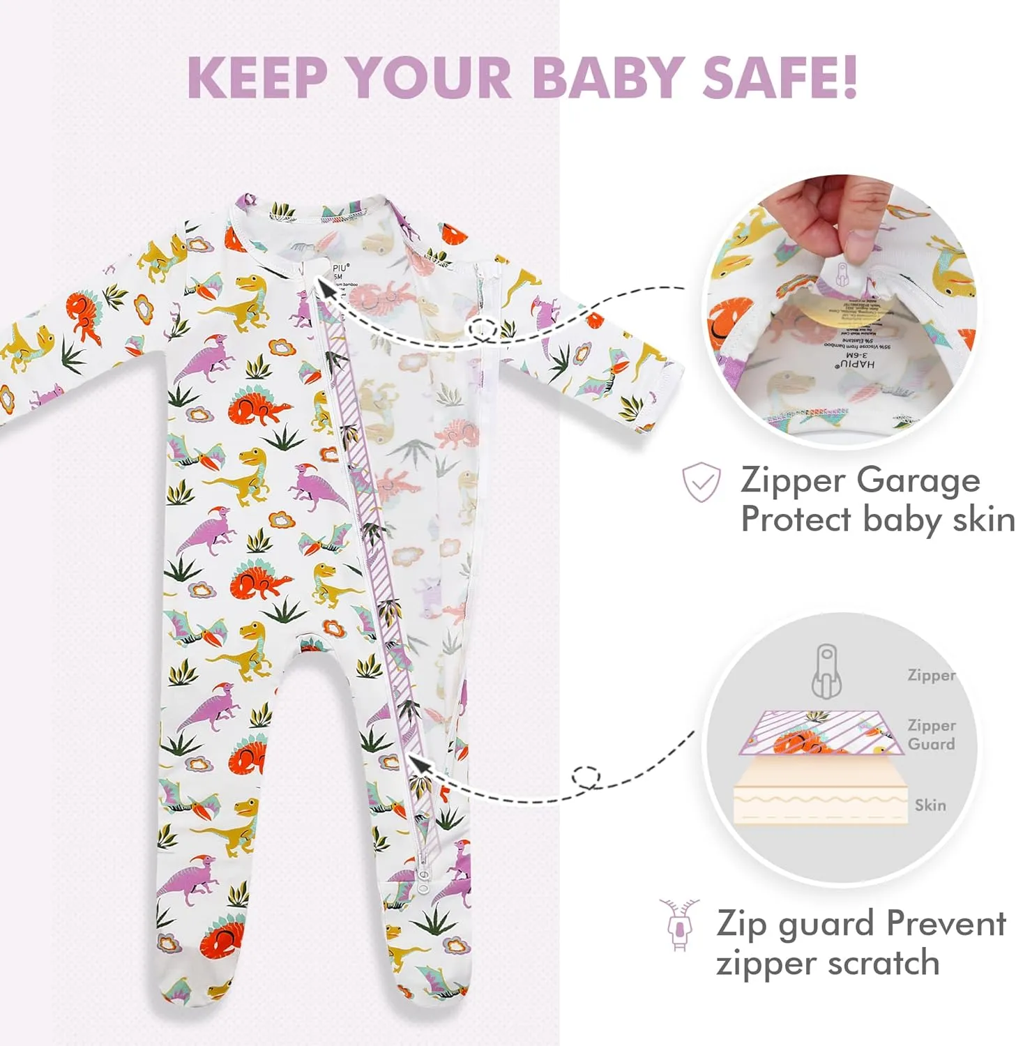 HAPIU Rayon from Bamboo Baby Footed Pajamas, 2 Way Zipper YKK, Footie for Baby Boy Girls, Newborn-24 Months