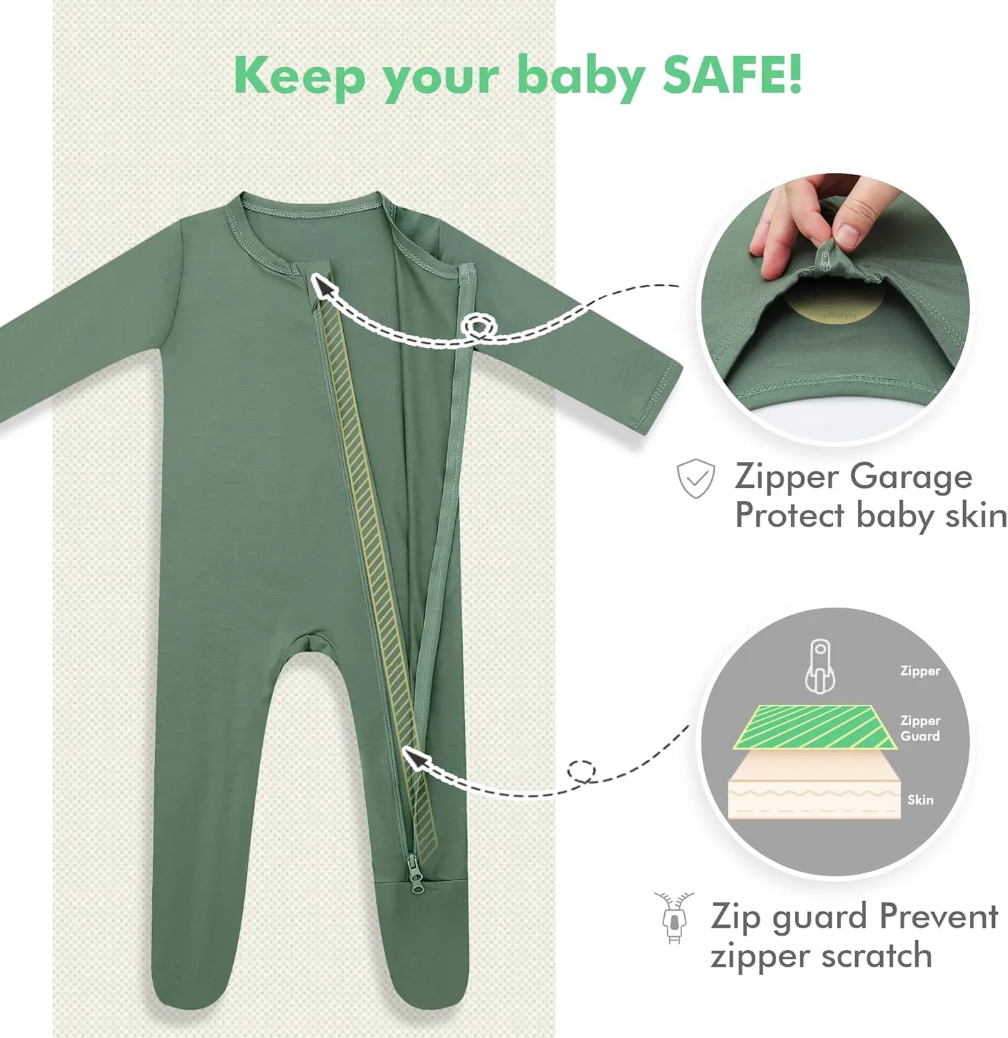 HAPIU Rayon from Bamboo Baby Footed Pajamas, 2 Way Zipper YKK, Footie for Baby Boy Girls, Newborn-24 Months