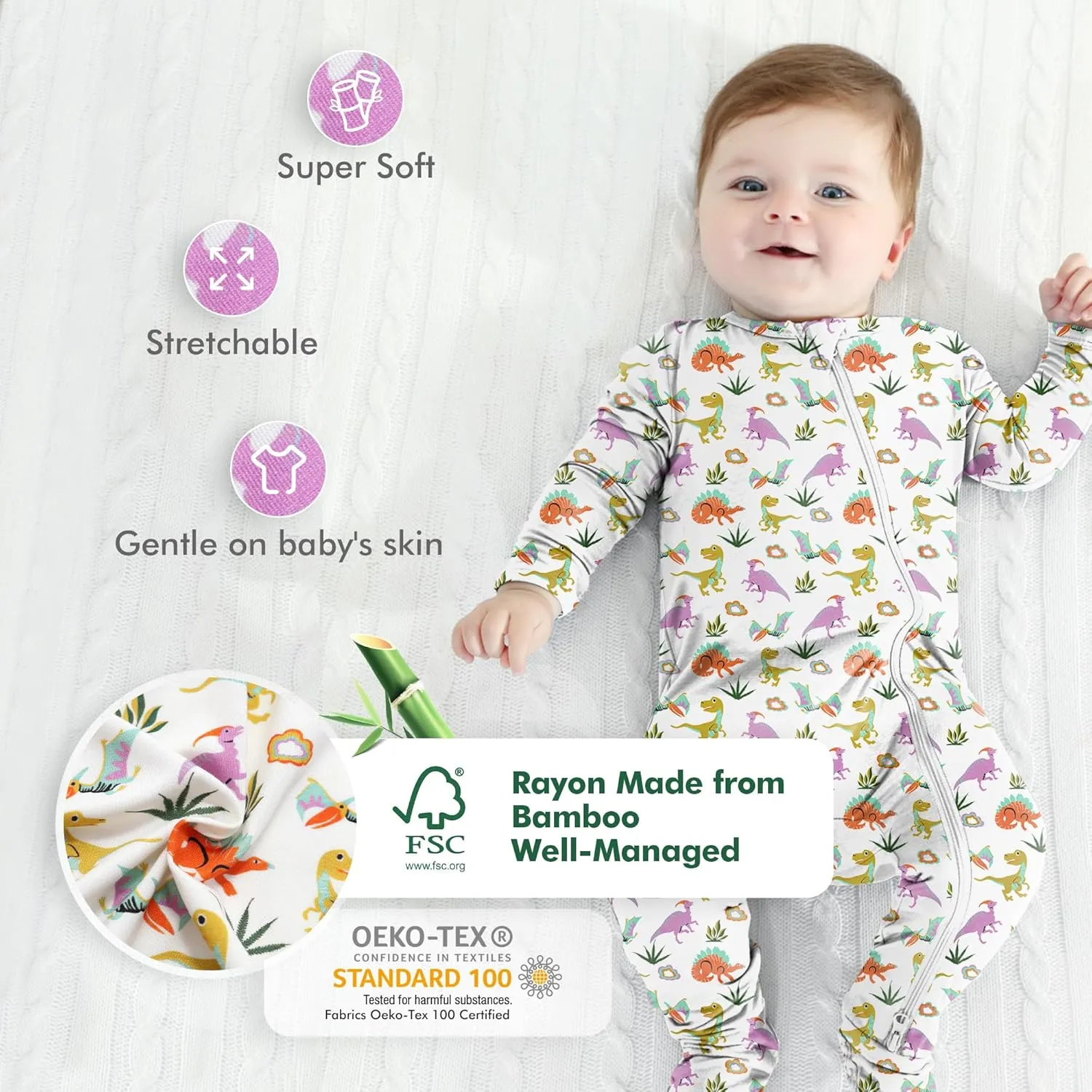 HAPIU Rayon from Bamboo Baby Footed Pajamas, 2 Way Zipper YKK, Footie for Baby Boy Girls, Newborn-24 Months